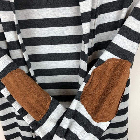 0728 / Boutique Brand - Striped Cardigan with Elbow Patch Detail - Picture 4 of 5